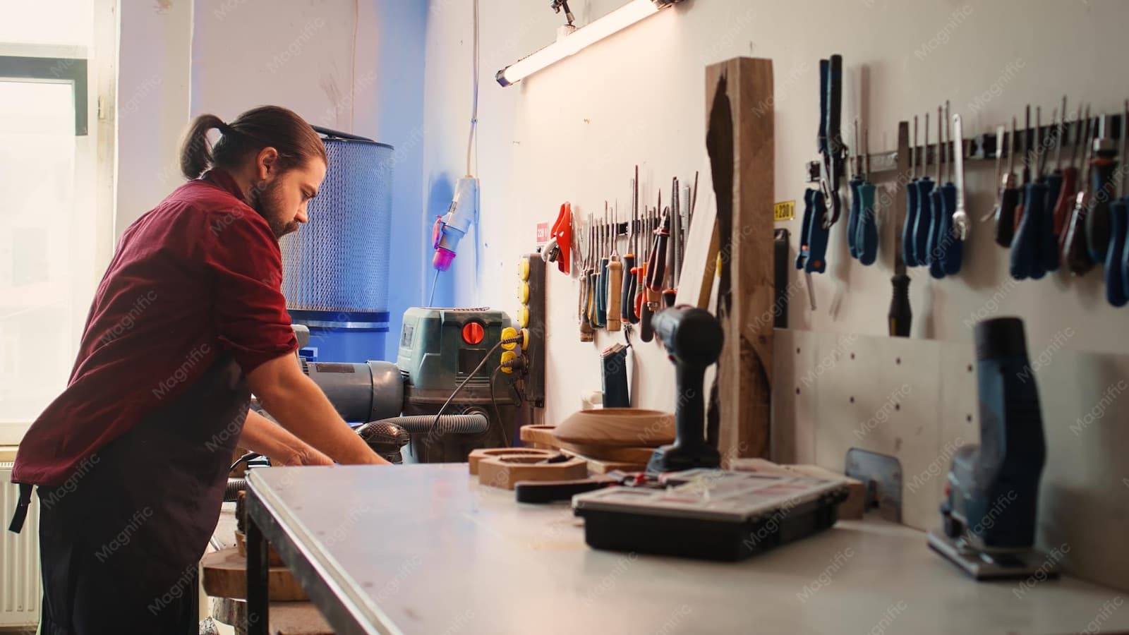 Trabajadores revisando la calidad de una ruma de madera en una barraca